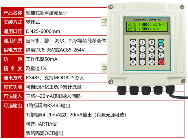 污水超声波流量计技术参数对照表