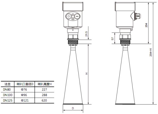 防腐雷达液位计RD708外形尺寸图